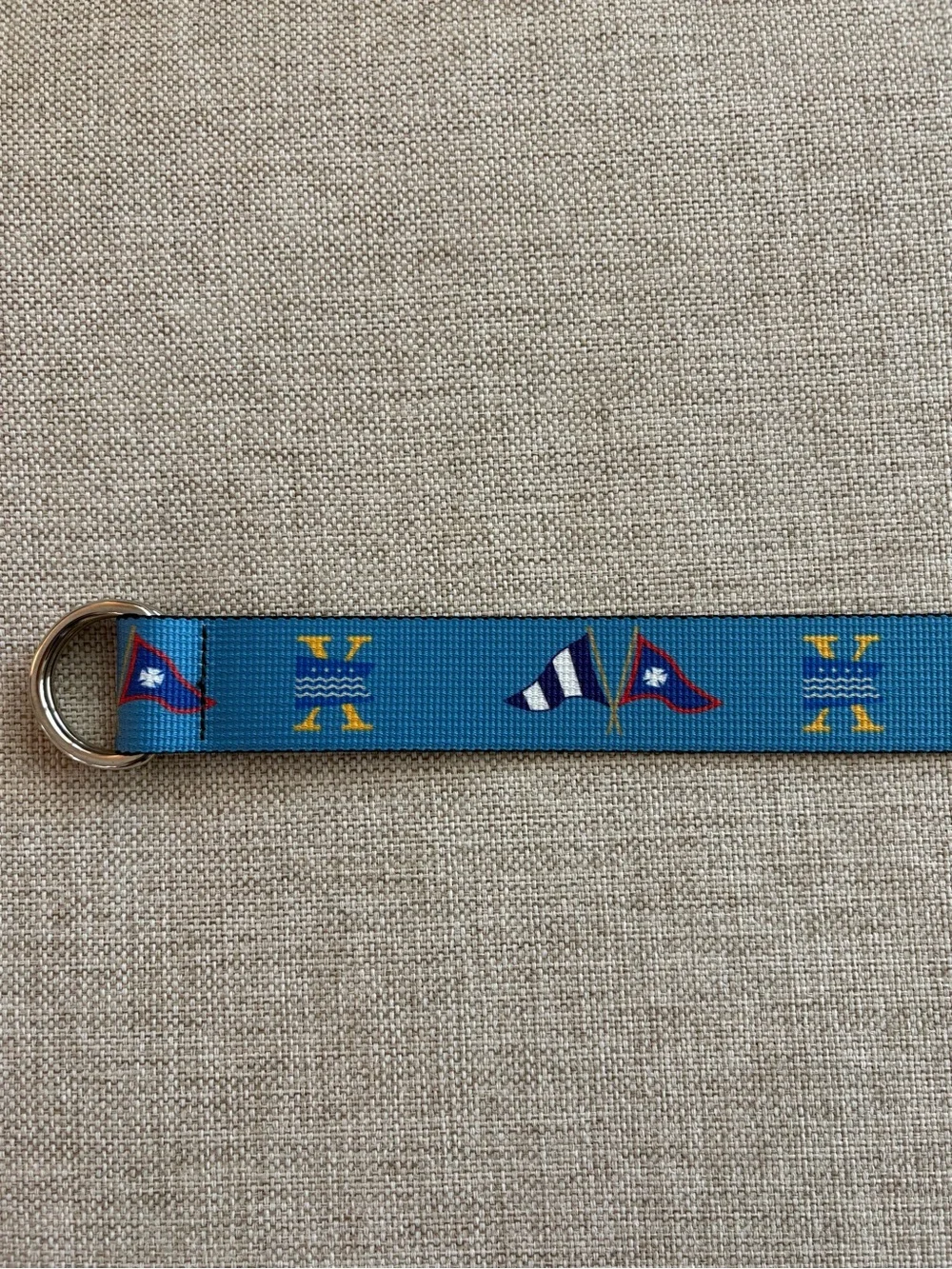 Thomas Bates Nautical D-Ring Web Belt Blue Burgee Flags Made in USA